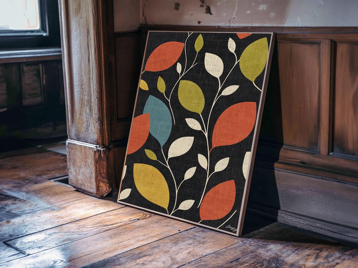 Mid Century Modern Leaf Pattern Colorful Boho Botanical Art Print - Image 4