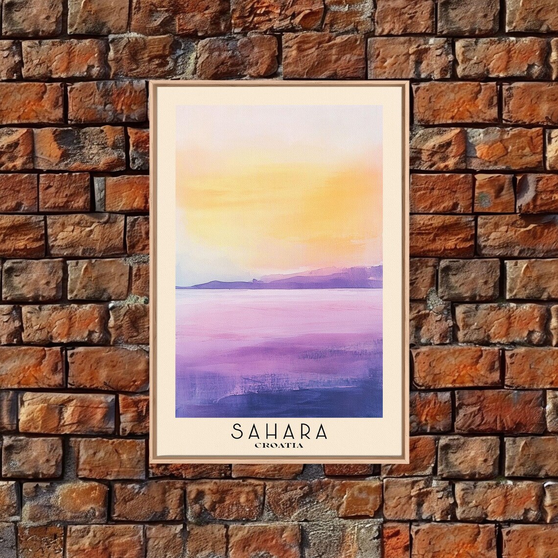 Sahara Croatia Abstract Sunset Sea Purple Gold Watercolor Travel Poster