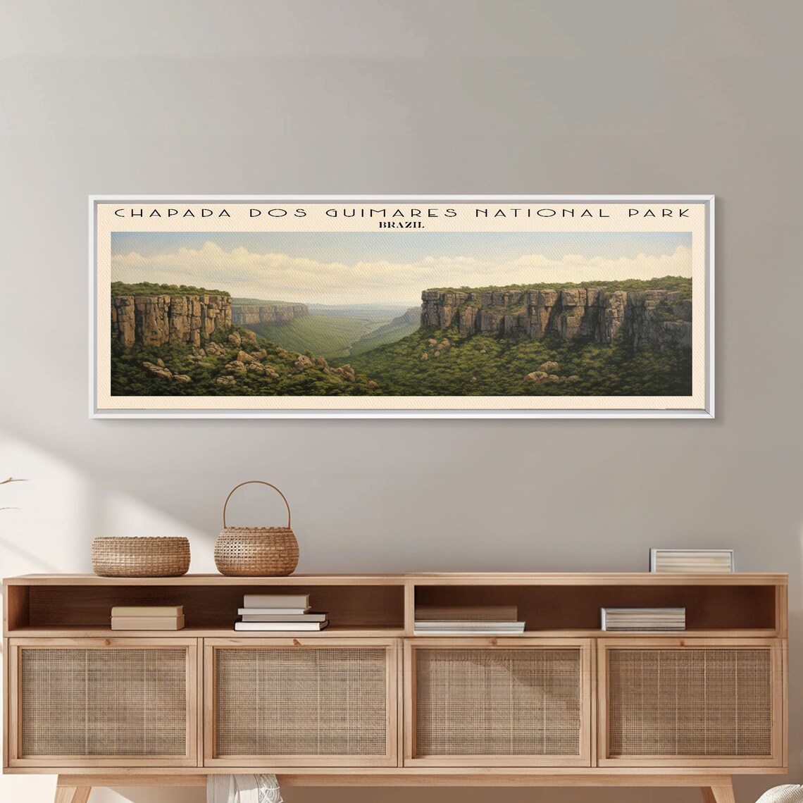 Chapada dos Guimaraes Brazil Red Rock Cliffs Green Valley Travel Poster