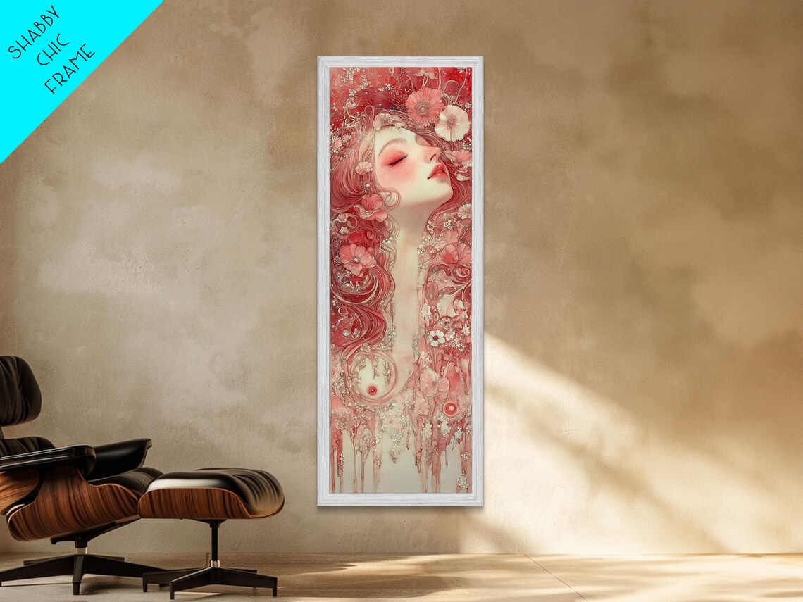 Pink Art Nouveau Goddess Portrait Floral Dreamy Wall Art Poster - Image 3