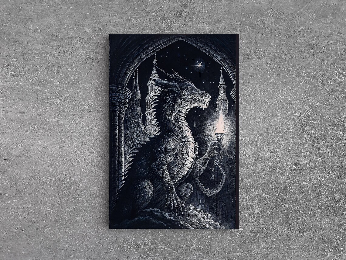 Black And White Fantasy Dragon Wall Art Print