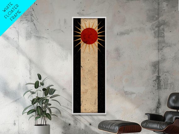 Abstract Sunburst Design On Distressed Background Framed Print Midcentury Modern Art Skinny Art Tall Art Living Room Wall Decor