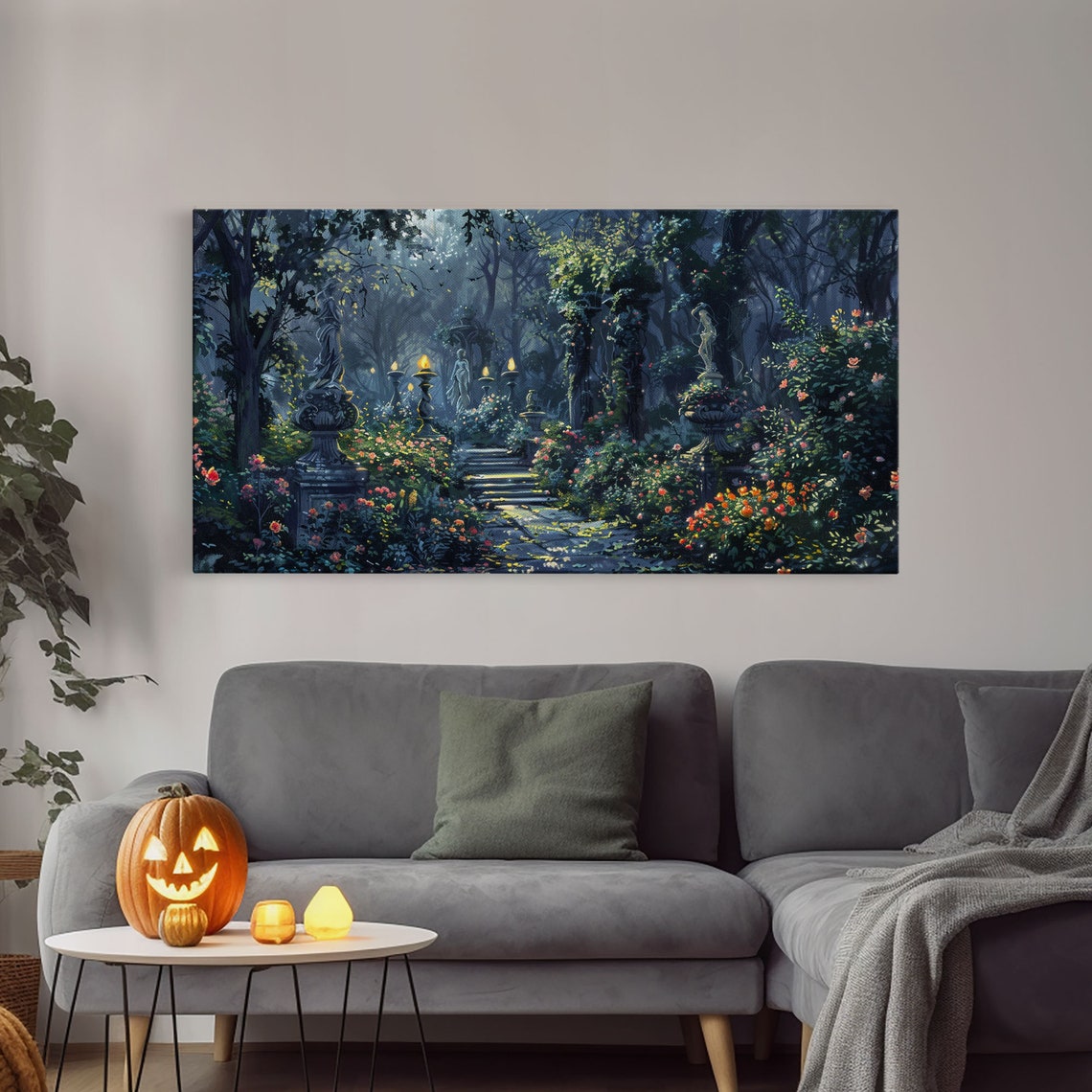 Creepy Victorian Hedge Maze Statues Lantern Path Dark Academia Print - Image 4