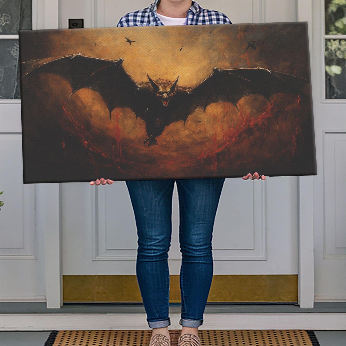 Giant Vampire Bat With Wings Spread Against Fiery Night Sky Poster - Image 4