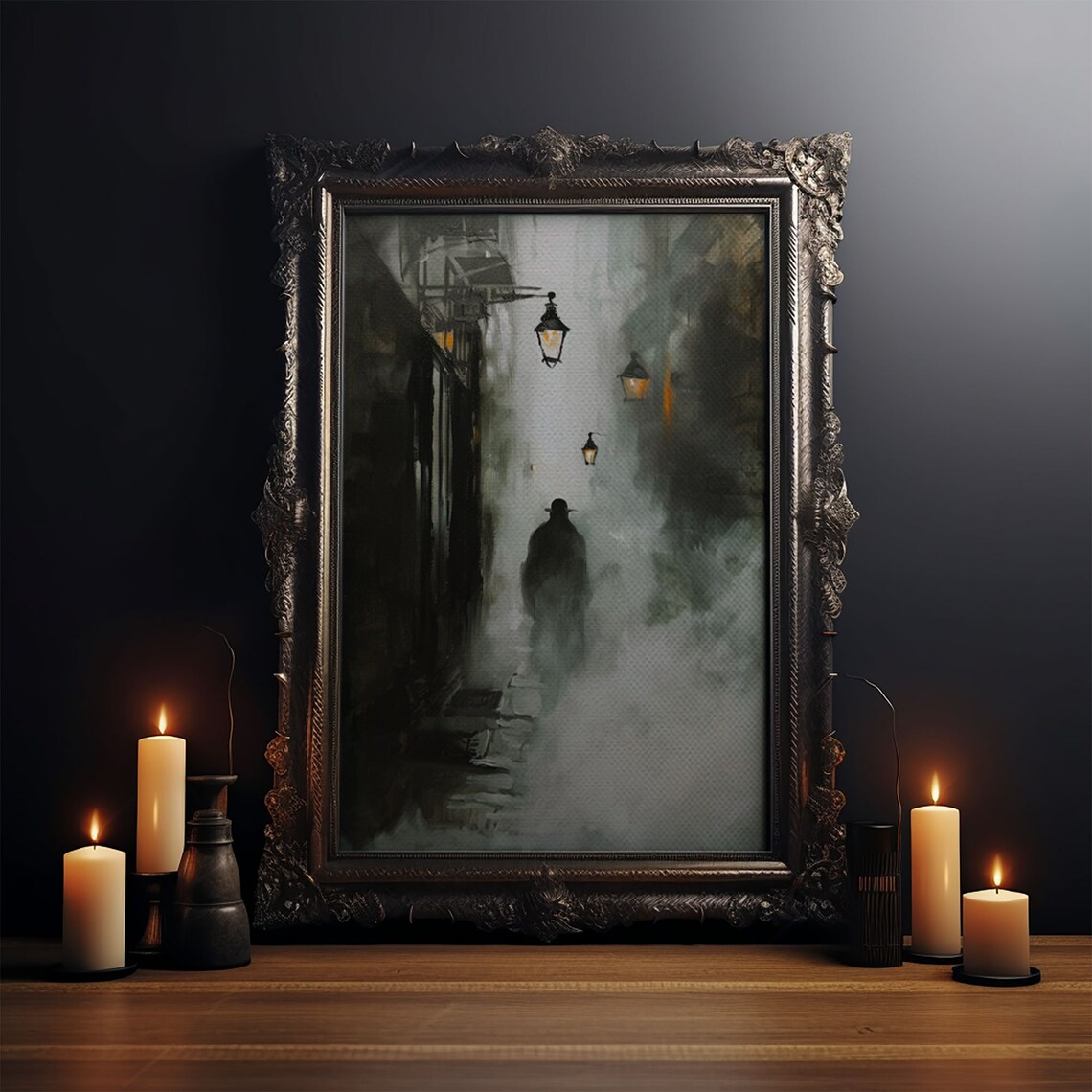 Mysterious Shadow In Fog Halloween Art Print - Image 4