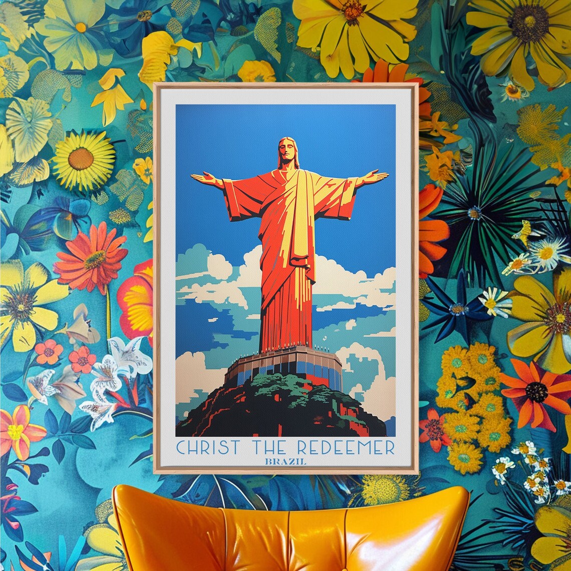 Christ the Redeemer Brazil Rio Statue Blue Sky Cloud Backdrop Travel Poster - Image 5