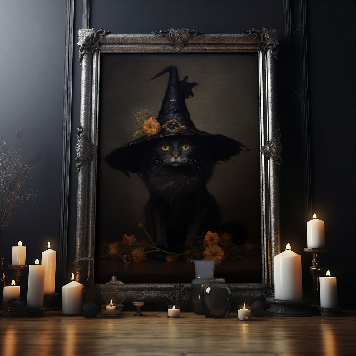 Witch Cat With Flower In Her Cap, Dark Academia Art Print - Image 4