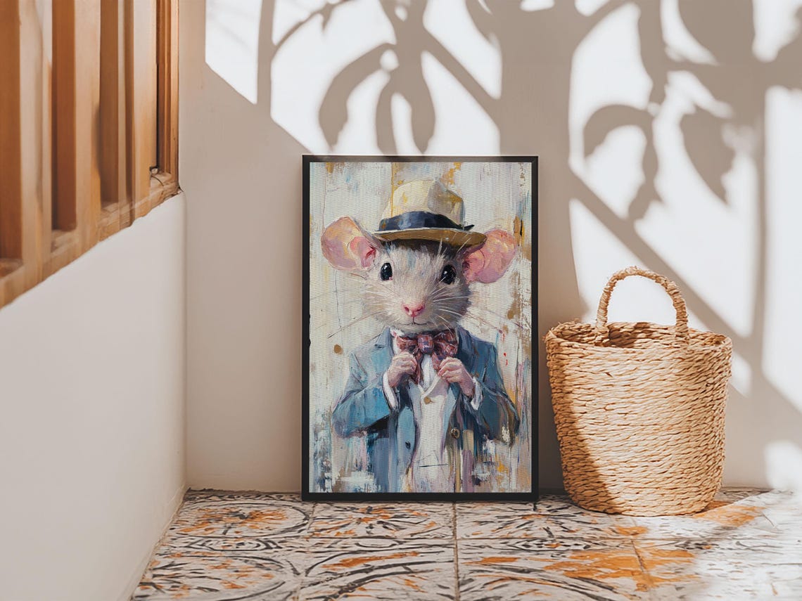 Dapper Mouse Gentleman In Suit And Hat Whimsical Animal Wall Art - Image 3