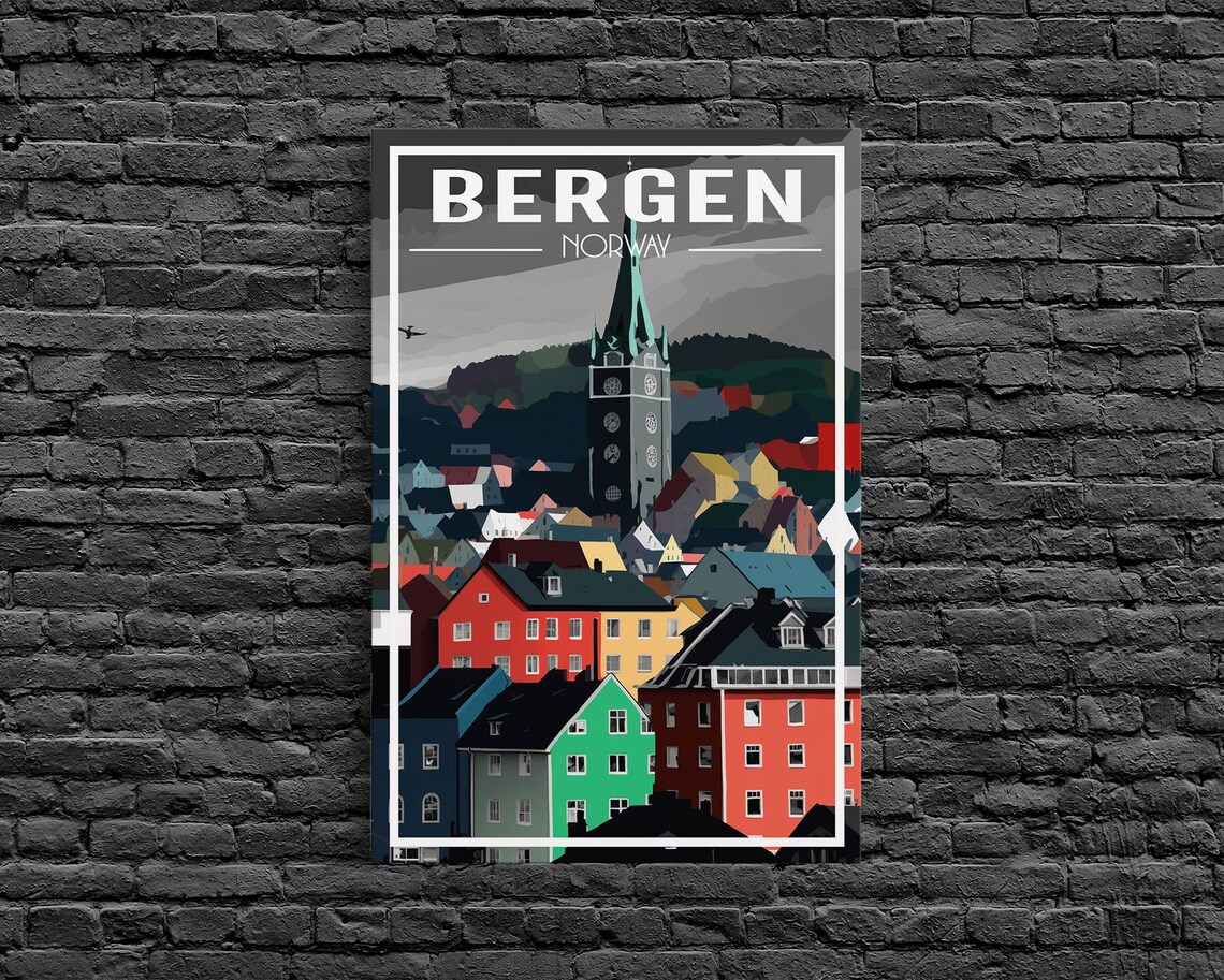 Bergen Norway Colorful Old Town Houses Church Tower Travel Poster - Image 6