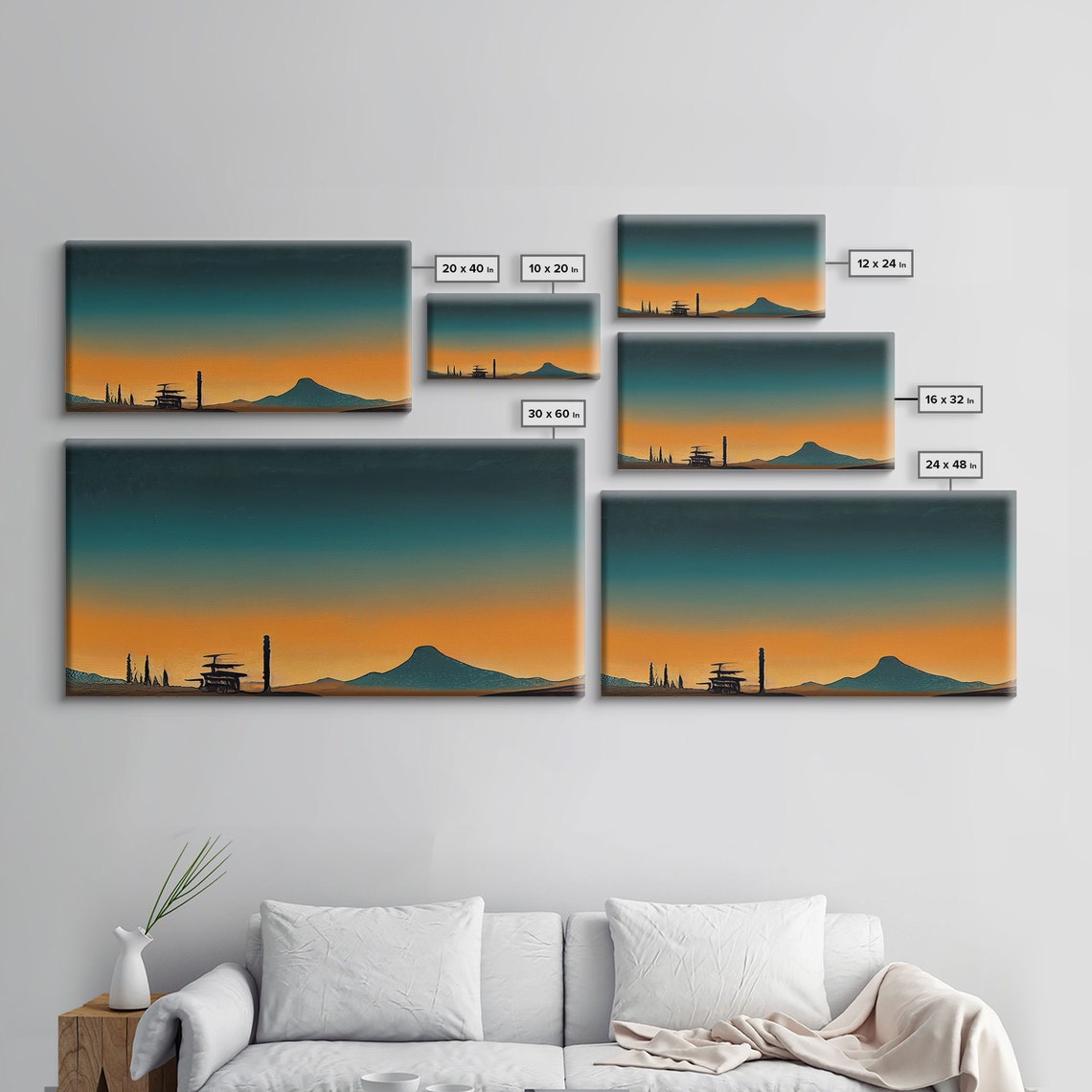 Minimalist Desert Sunset With Teal Orange Gradient Sky Modern Print - Image 2