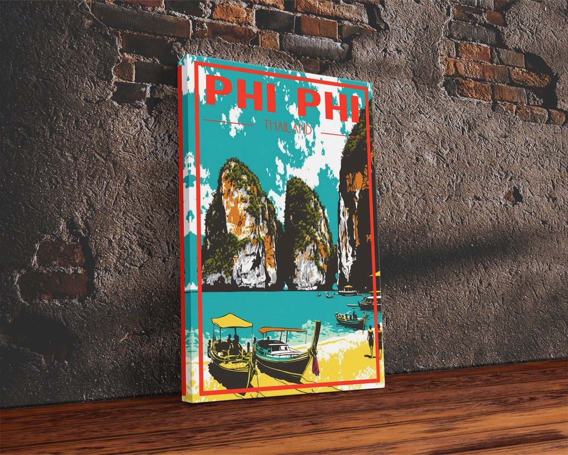 Phi Phi Islands Thailand Longtail Boats Limestone Cliffs Travel Poster - Image 2