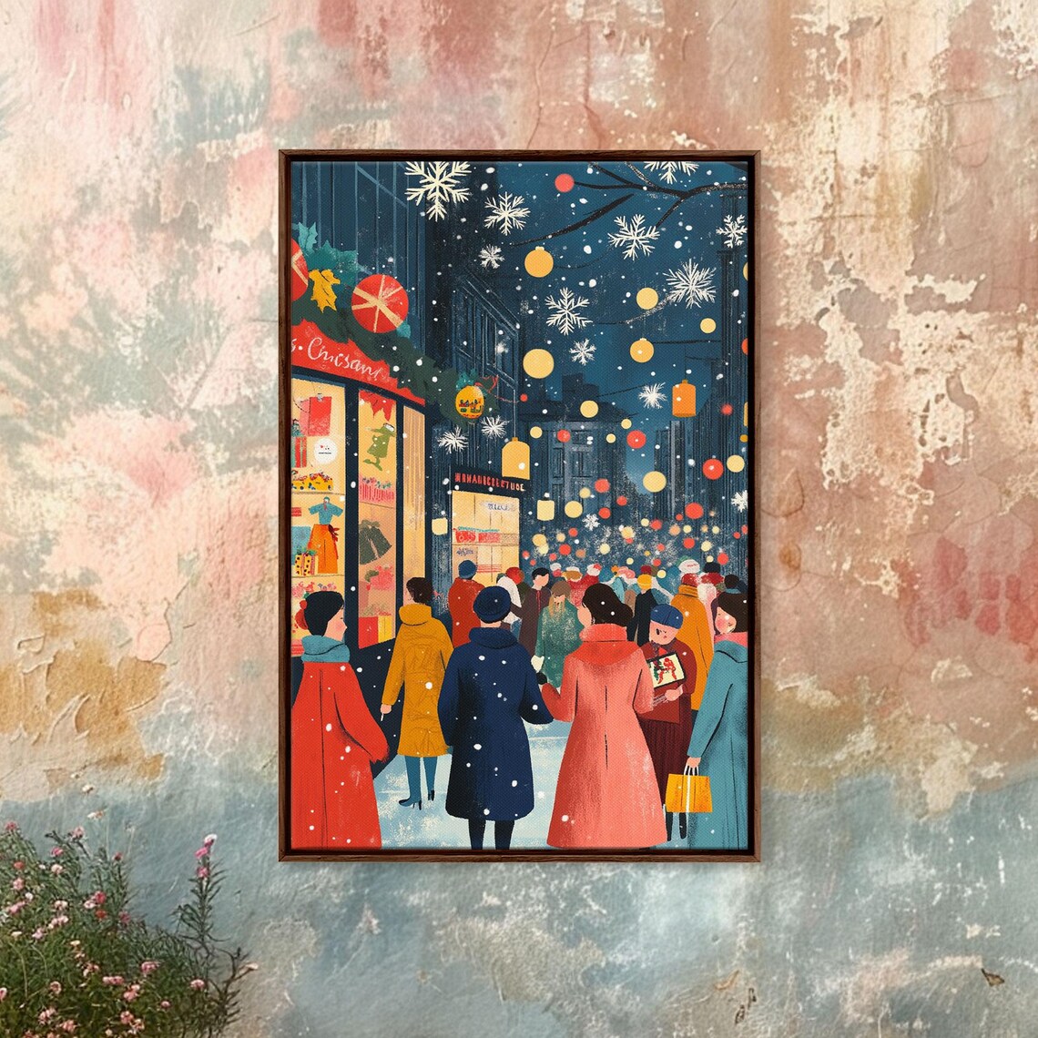 Retro City Christmas Shopping Scene, Vintage Holiday Poster - Image 5