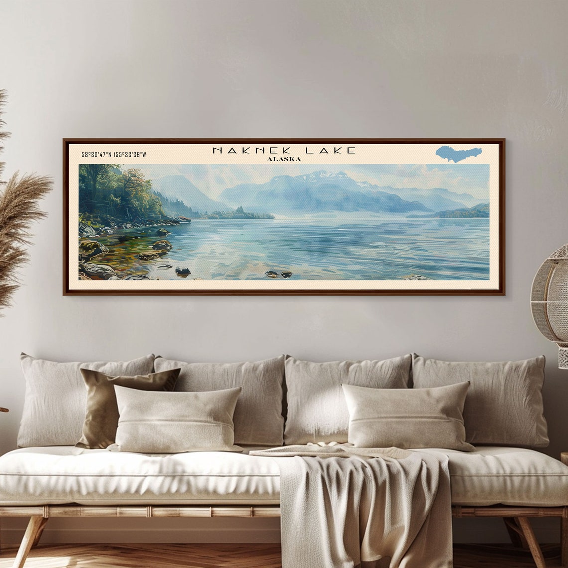 Naknek Lake Alaska Bright Blue Water Hazy Mountain Panorama Poster