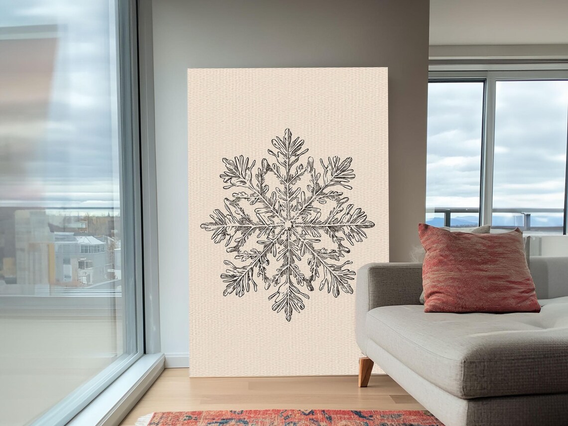 Detailed Vintage Snowflake Engraving Winter Botanical Wall Art Print - Image 6
