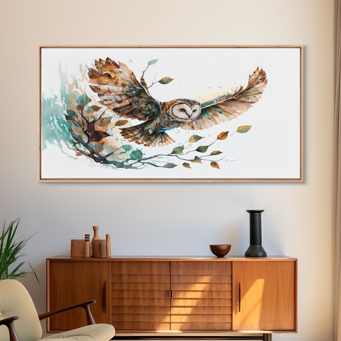 Flying Owl With Trees, Double Exposure Nature Art Print