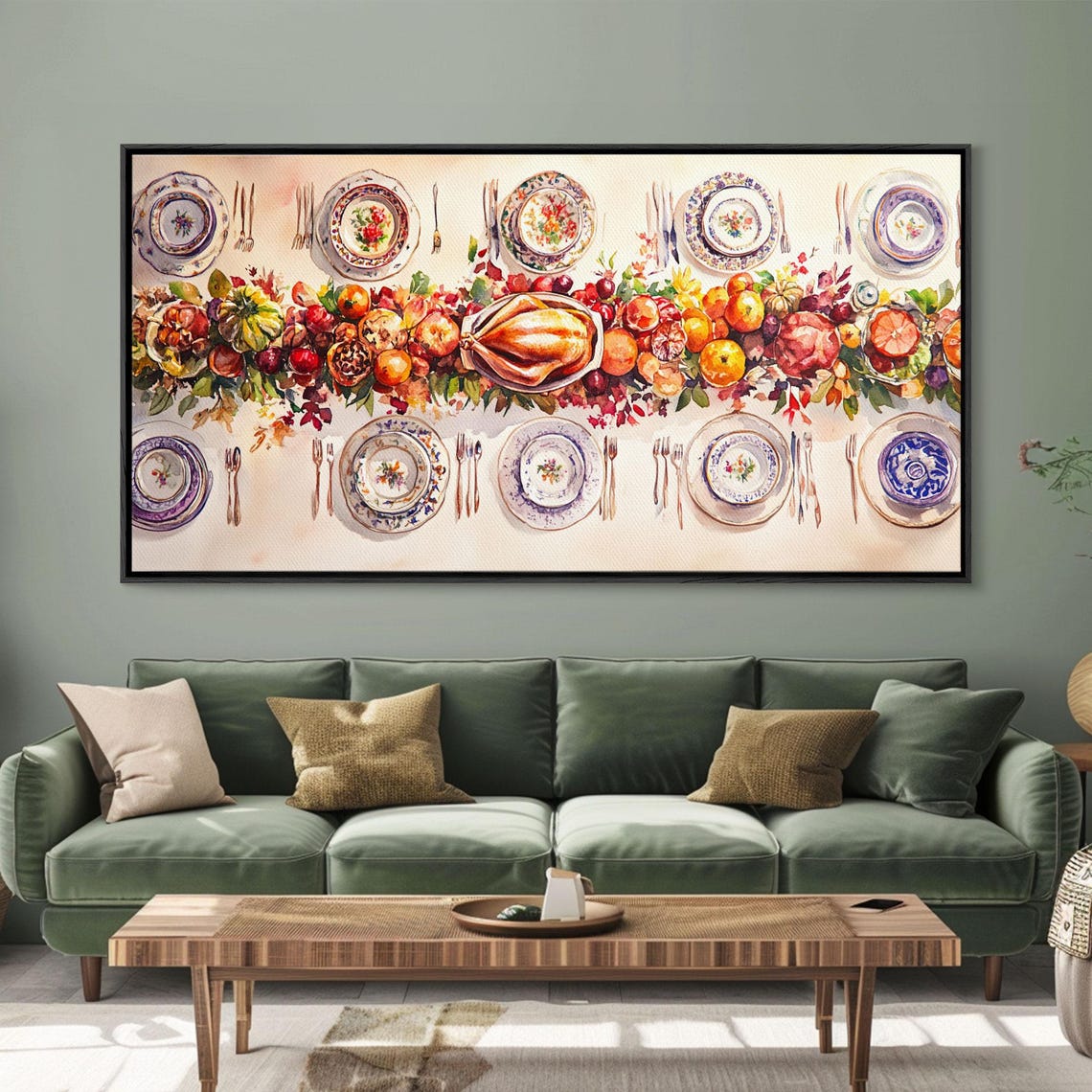 Thanksgiving Harvest Feast Table Setting Overhead View Art Print - Image 2