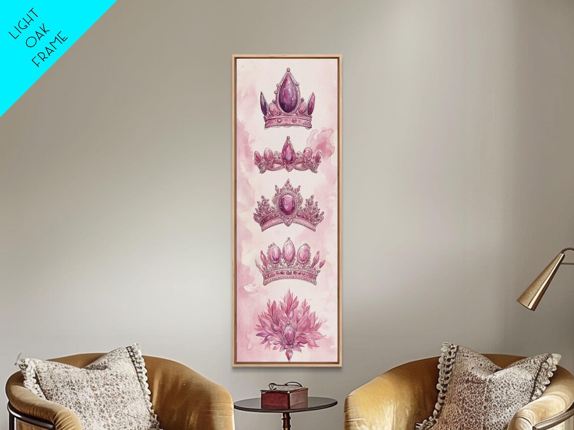 Pink Jeweled Crowns Tiaras Watercolor Royal Princess Art Poster - Image 4