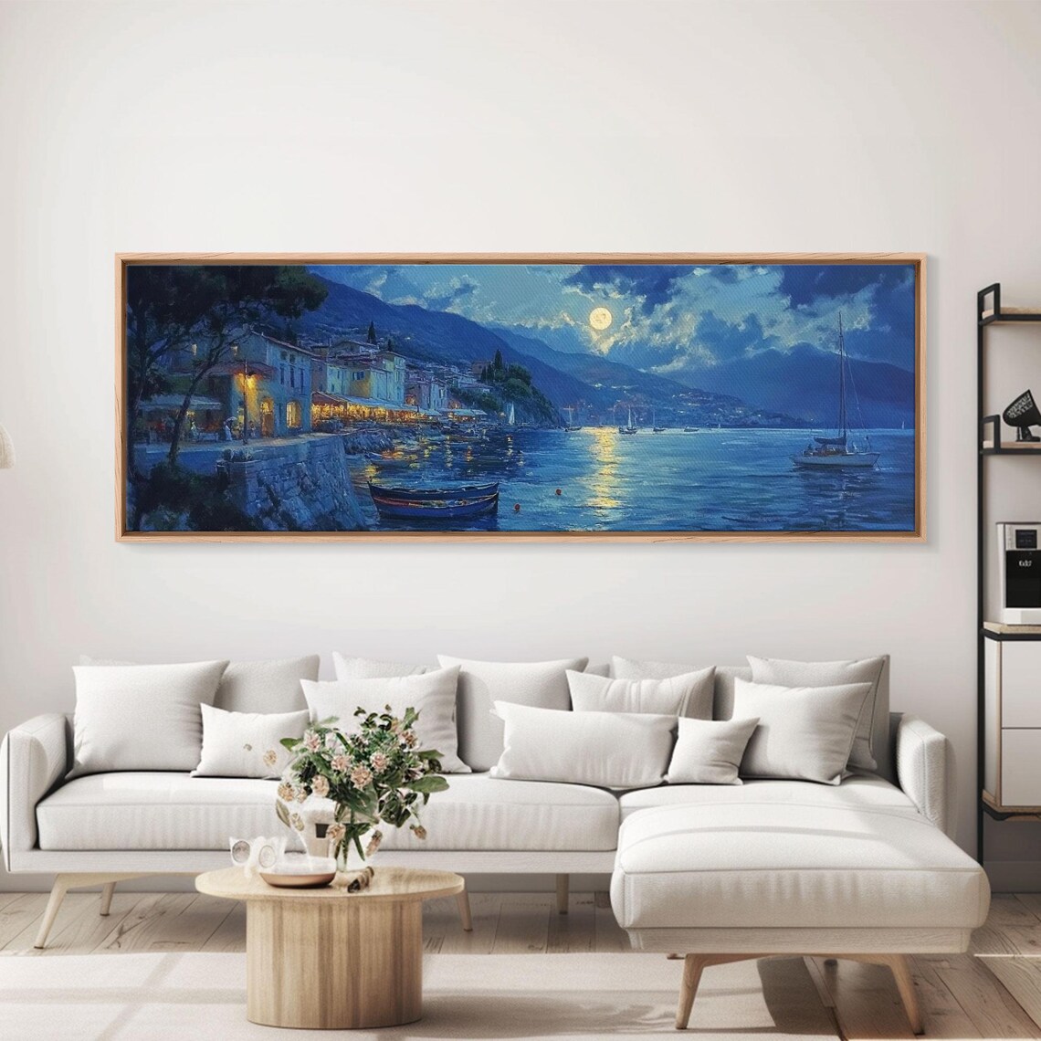 Fishing Village At Midnight Under Full Moon Harbor Night Poster - Image 4