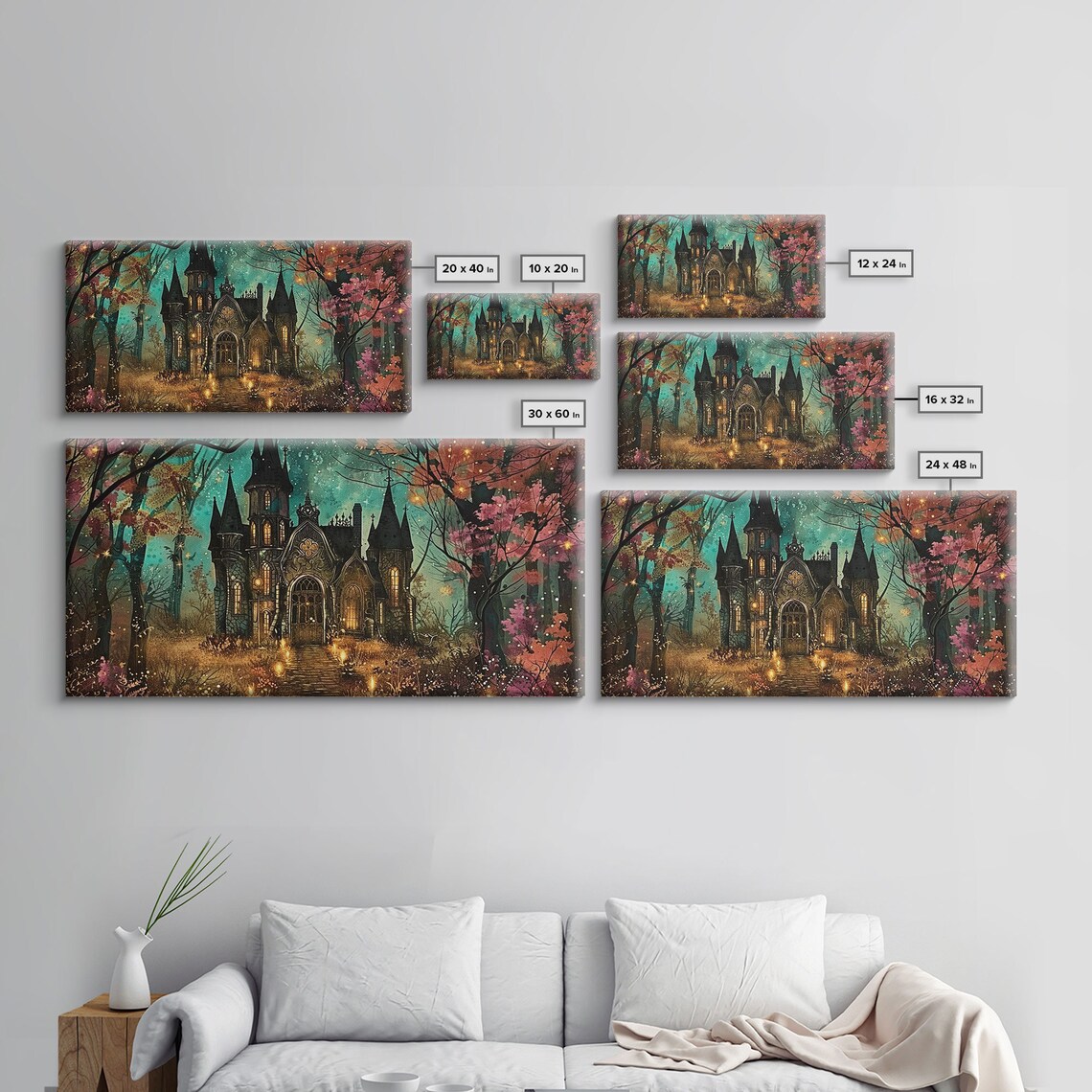 Haunted Gothic House Autumn Woods Glowing Windows Spooky Halloween Wall Art - Image 2