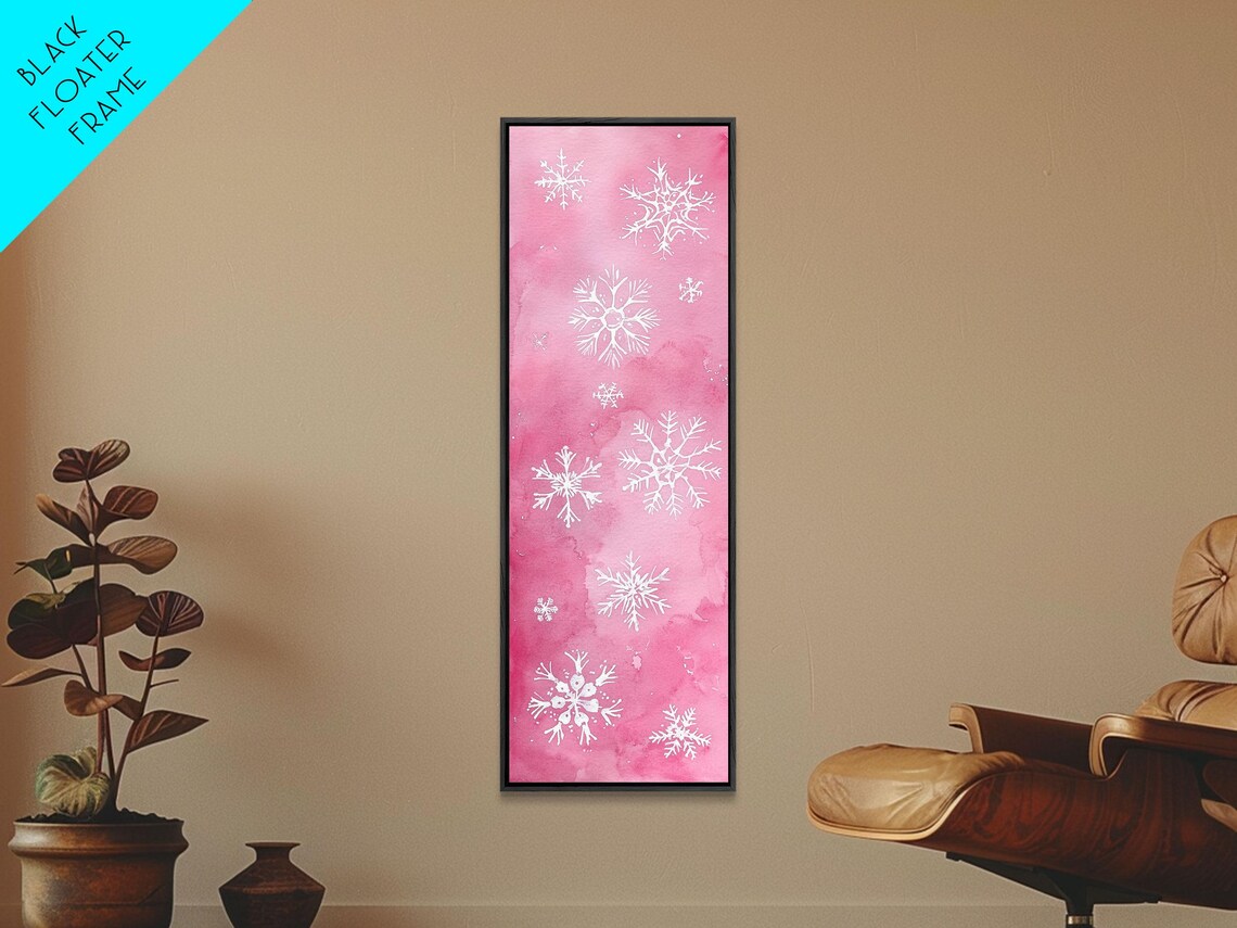 White Snowflakes Pink Watercolor Christmas Holiday Art Poster - Image 3