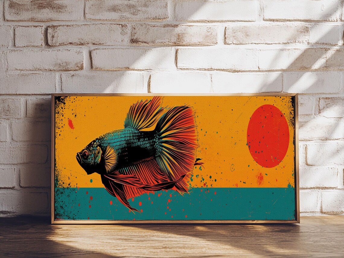 Retro 80s Style Painting Of A Betta Fish Framed Print Home Decor Gift Artwork Fish Painting Betta Fish Art - Image 6