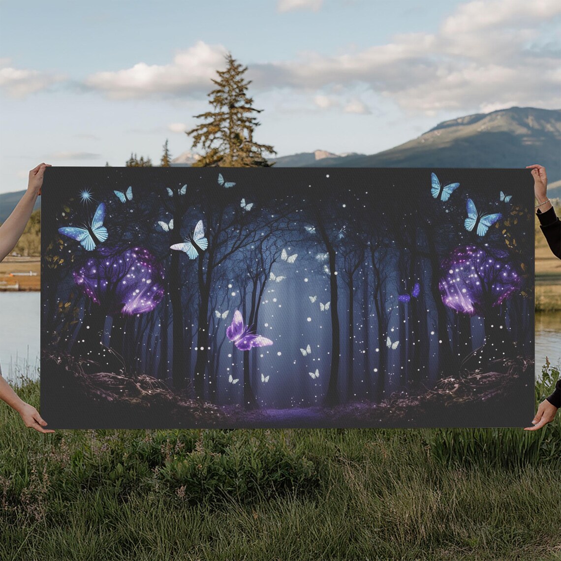 Glowing Butterflies Night Forest Purple Blue Magic Sparkle Fairy Poster - Image 6