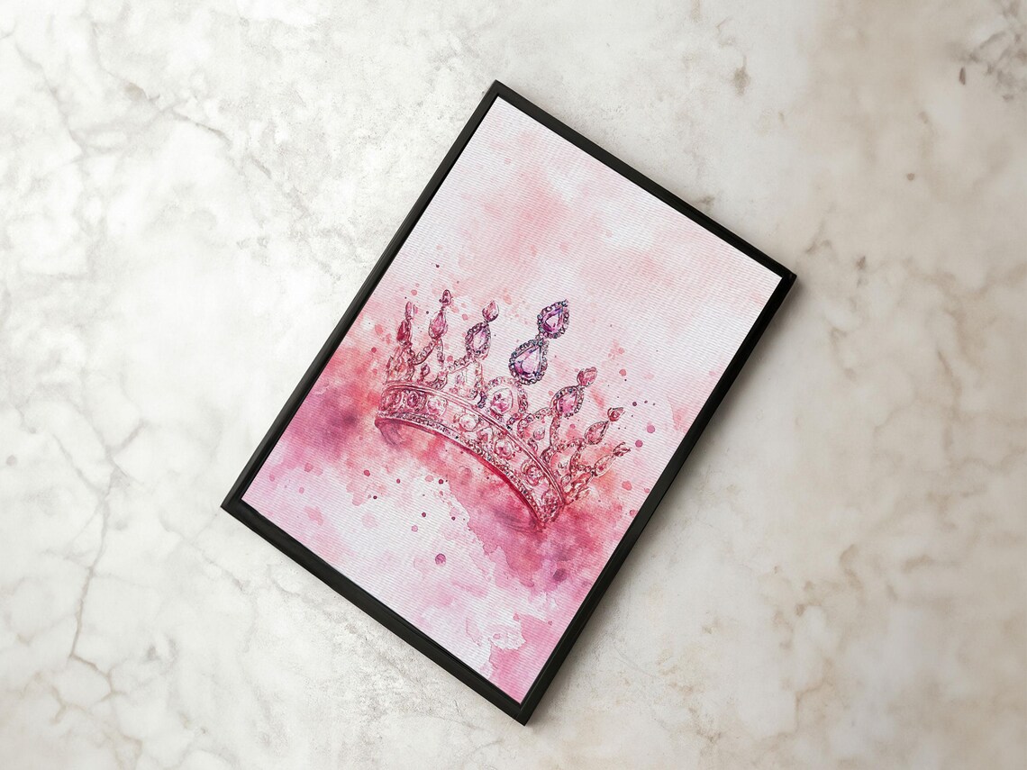 Pink Jeweled Crown Watercolor Elegant Princess Feminine Blush Poster - Image 5