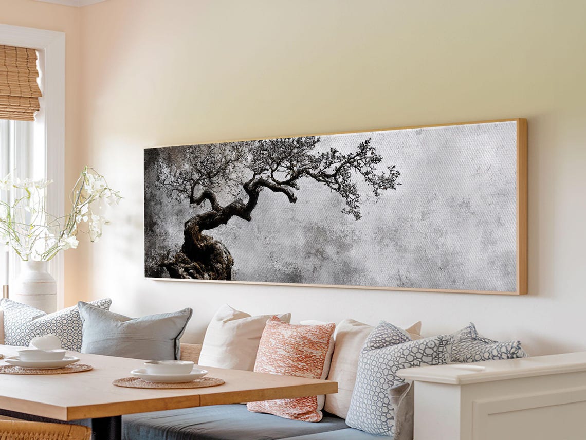 Black And White Bonsai Tree Minimalist Japanese Zen Panoramic Print - Image 3