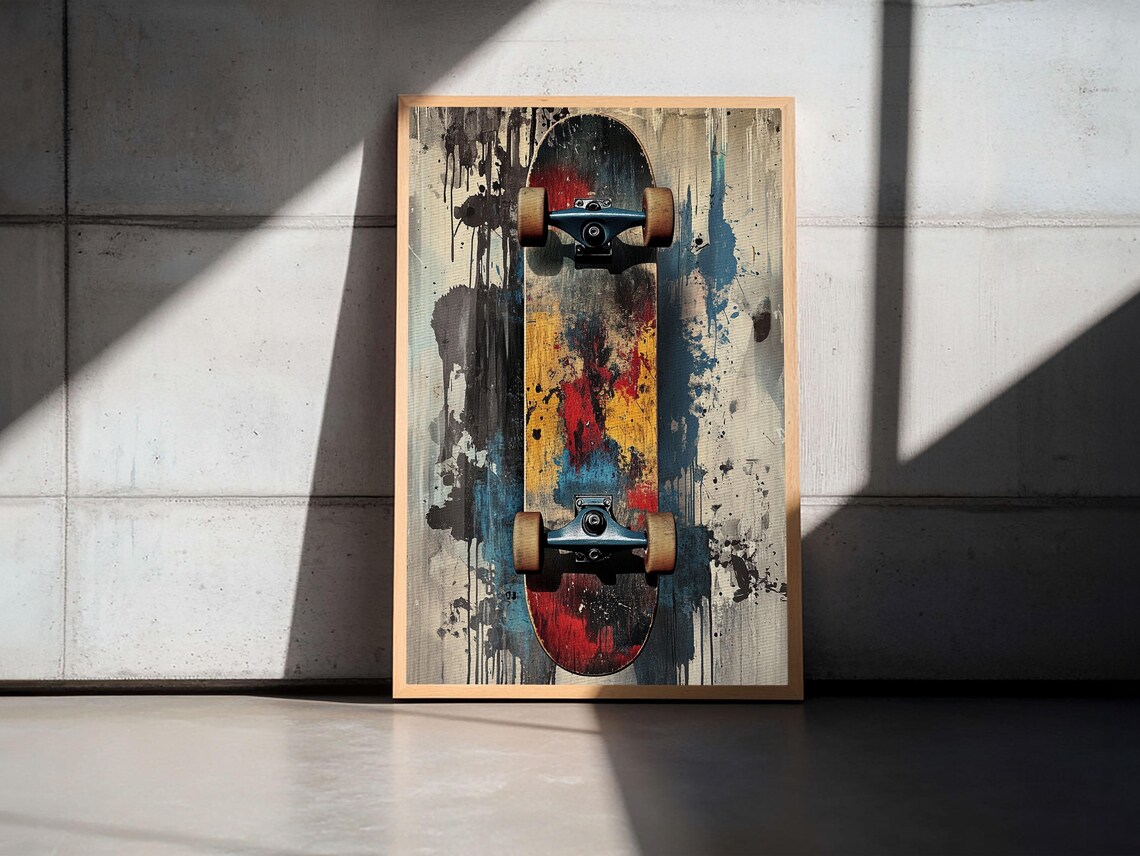 Vintage Skateboard Grunge Paint Splatter Retro Urban Skate Art Poster - Image 4