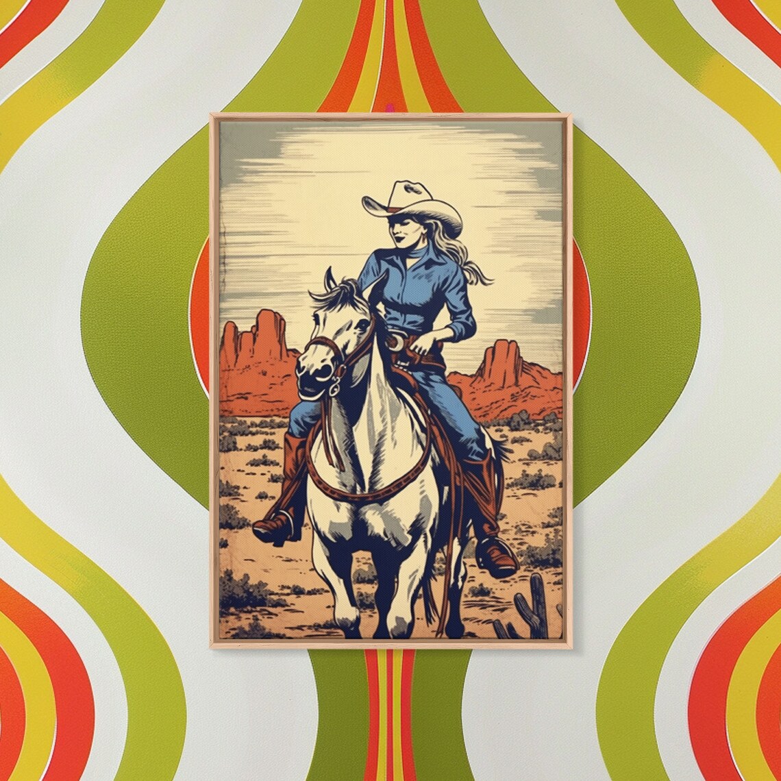 Western Cowgirl Retro Art Print, Wild West Decor - Image 6
