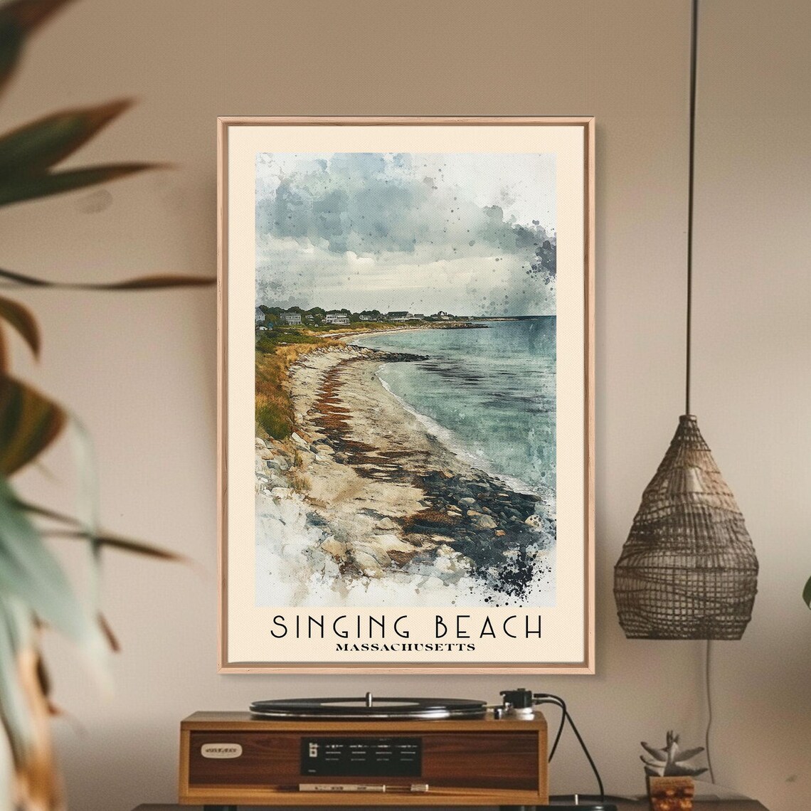 Singing Beach Massachusetts Rocky Shore Curving Cove Distant Houses Poster - Image 3