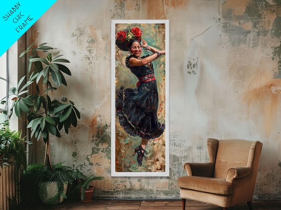 Flamenco Dancer Red Dress Roses Spanish Dance Oil Painting Wall Art