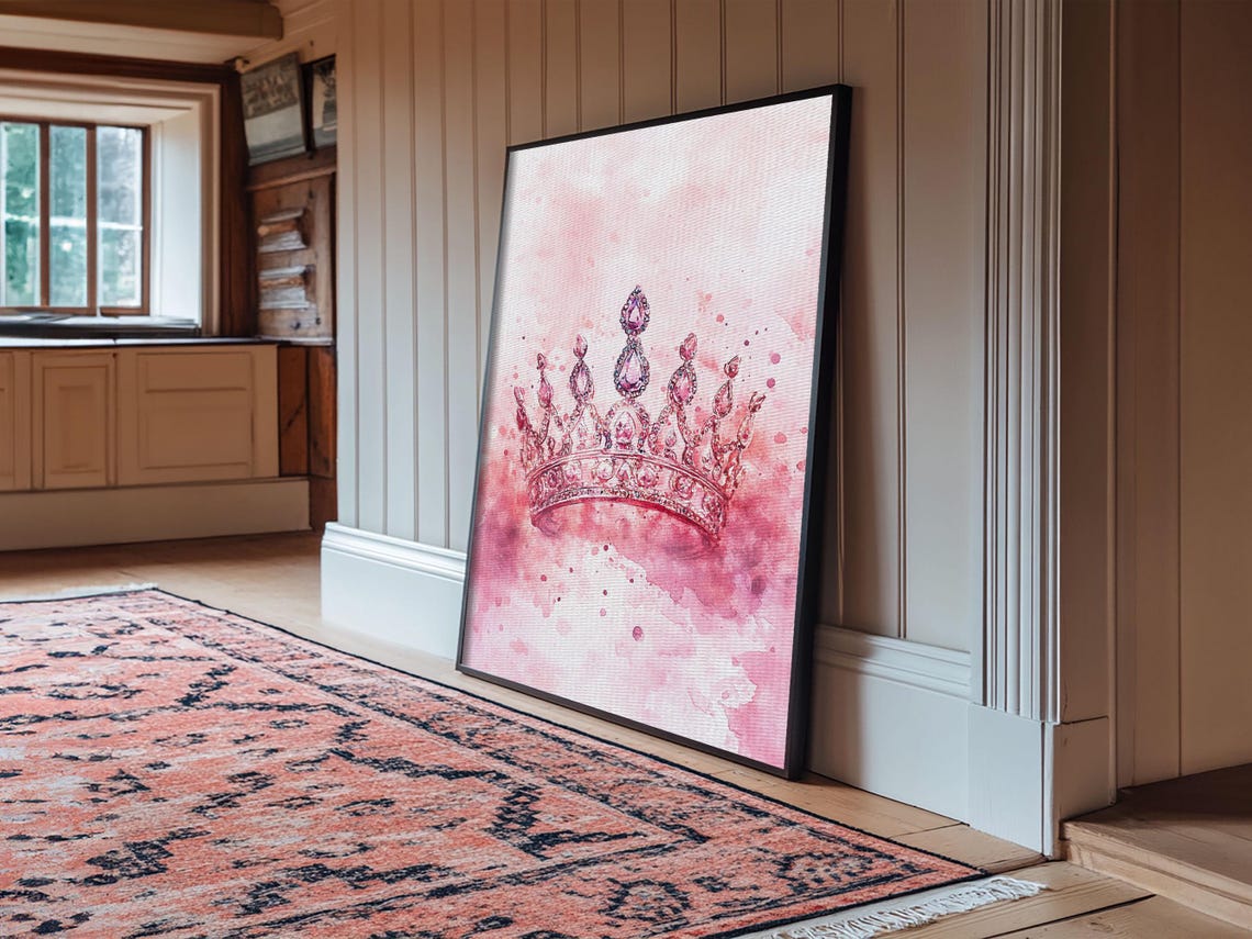 Pink Jeweled Crown Watercolor Elegant Princess Feminine Blush Poster - Image 4