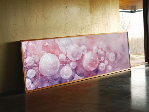 Pearl Artwork Framed Print In Soft Pastels Whimsical Cottagecore Wall Art Horizontal Light Pink Wall Art Living Room