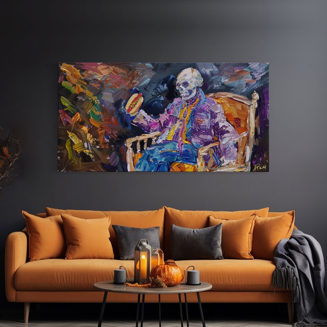 Skeleton Havin A Hot Dog, Funny Halloween Decor - Image 3