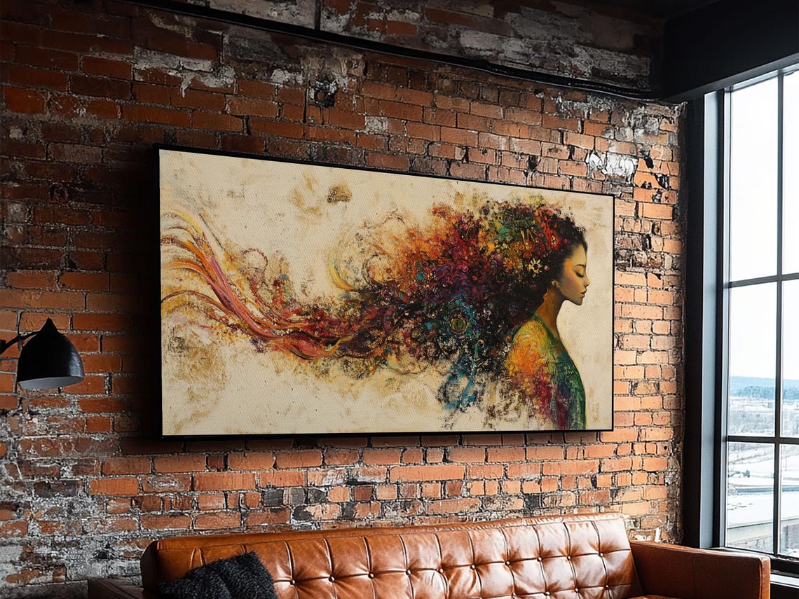 Woman Profile Hair Dissolving Into Colorful Swirls Abstract Art Poster - Image 5