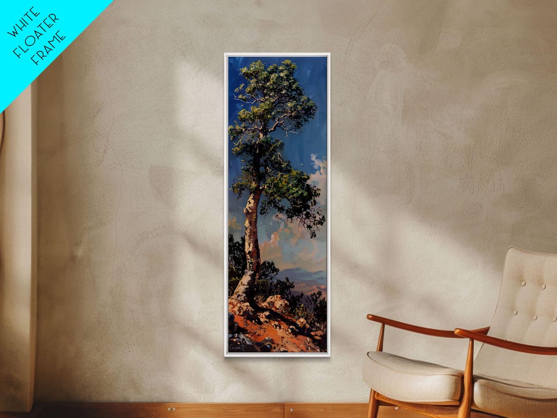 Tall Lone Tree On Rocky Hillside Under Bright Blue Sky Nature Poster - Image 3