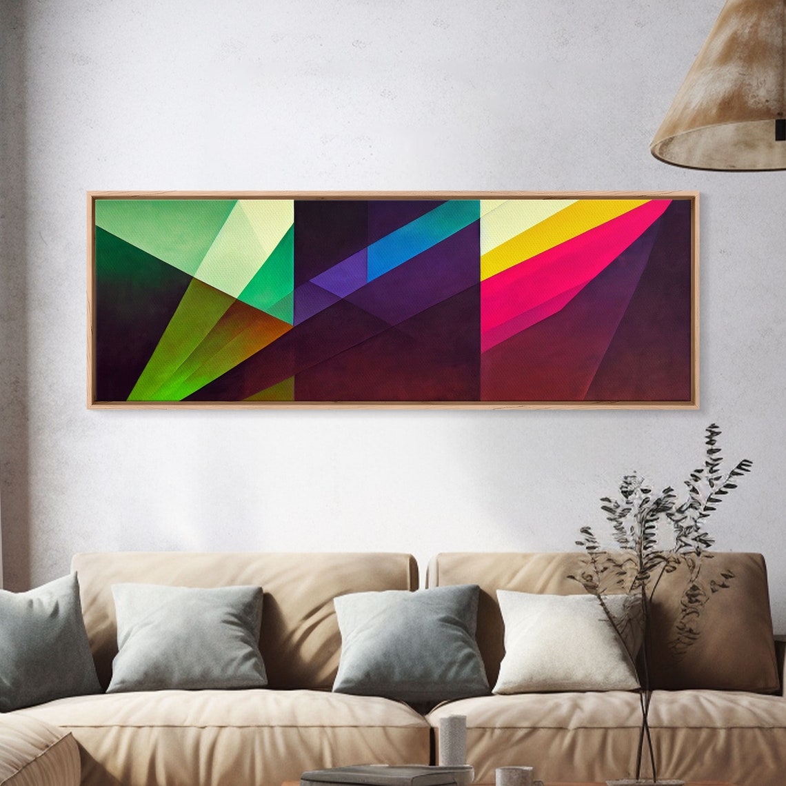 Geometric Abstract Bold Diagonal Color Blocks Panoramic Wall Art - Image 4
