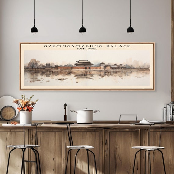 Gyeongbokgung Palace Travel Print Wall Art Panoramic Travel Poster Retro Style Home Decor Wall Hanging Travel Gift Idea