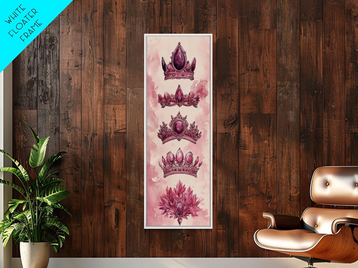 Pink Jeweled Crowns Tiaras Watercolor Royal Princess Art Poster - Image 2