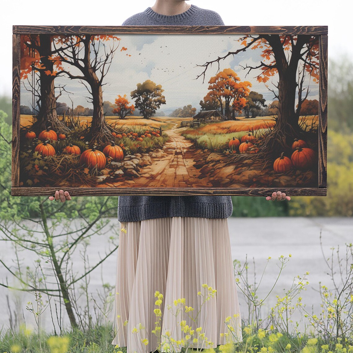 Autumn Pumpkin Patch Fall Harvest Landscape Rustic Country Wall Art Poster - Image 2