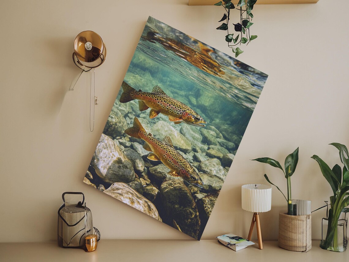 Pair Of Trout Rustic Fly Fishing Art Print for Living Room - Image 5