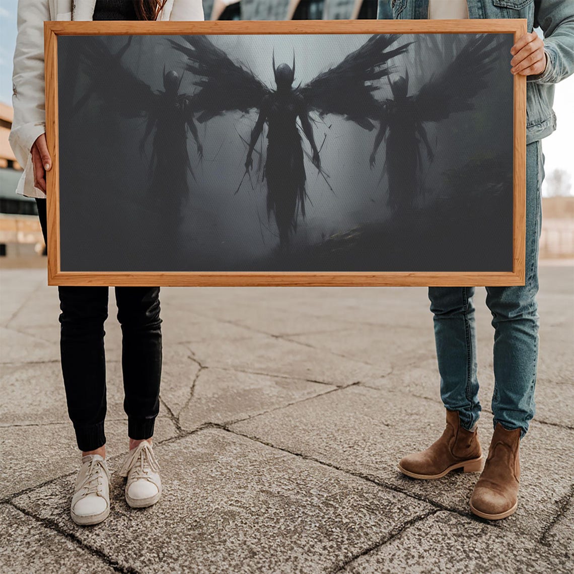 Dark Fallen Angels With Black Wings In Fog Gothic Charcoal Poster - Image 5