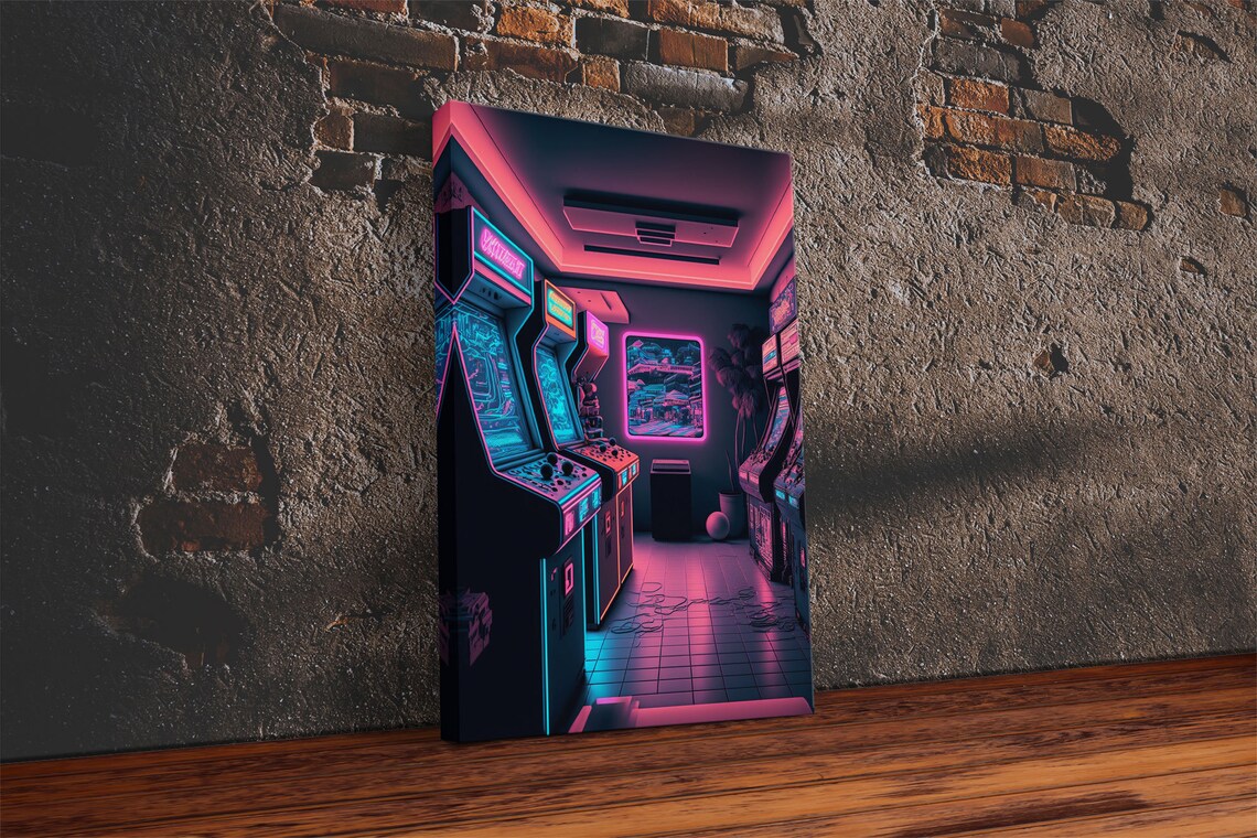 Neon Arcade Synthwave Art Print, Game Room Decor - Image 2