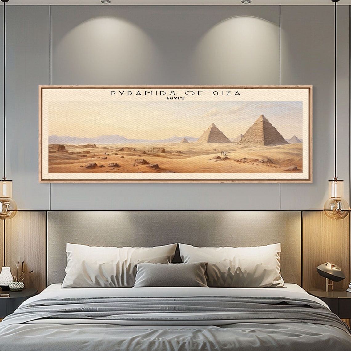 Pyramids of Giza Egypt Desert Sunset Panoramic Travel Wall Poster