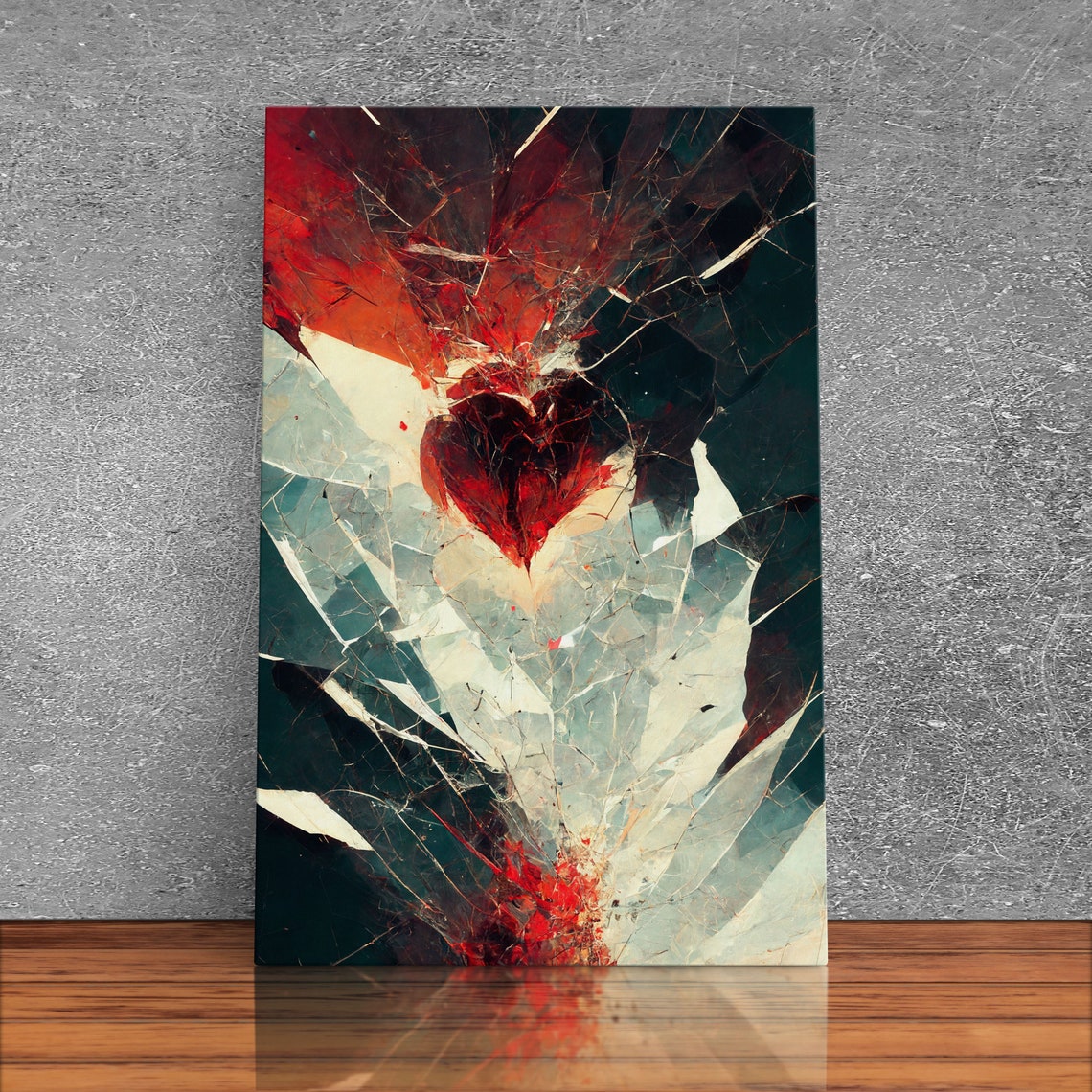 Abstract Shattered Glass Broken Heart In Red Black White Modern Print - Image 3