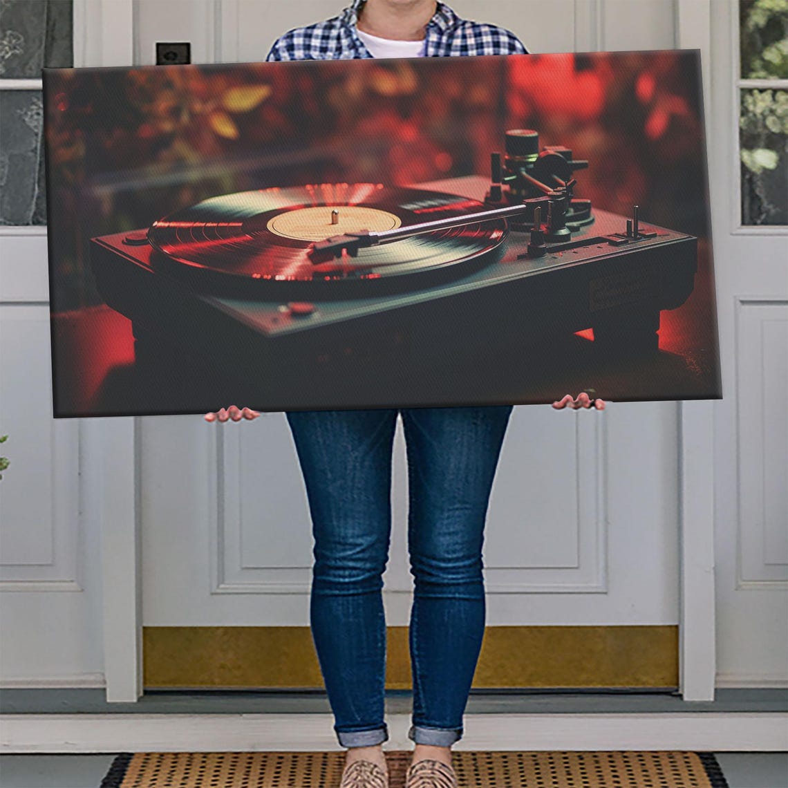 Vintage Vinyl Record Player Warm Red Glow Moody Turntable Music Poster - Image 4