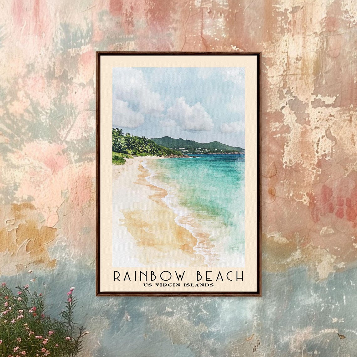 Rainbow Beach US Virgin Islands Palm Shore Turquoise Watercolor Poster - Image 3