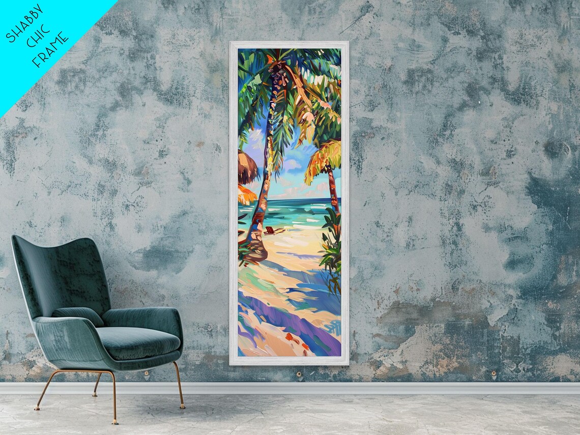 Tropical Palm Beach Impasto Painting Turquoise Ocean Bright Art Poster - Image 3