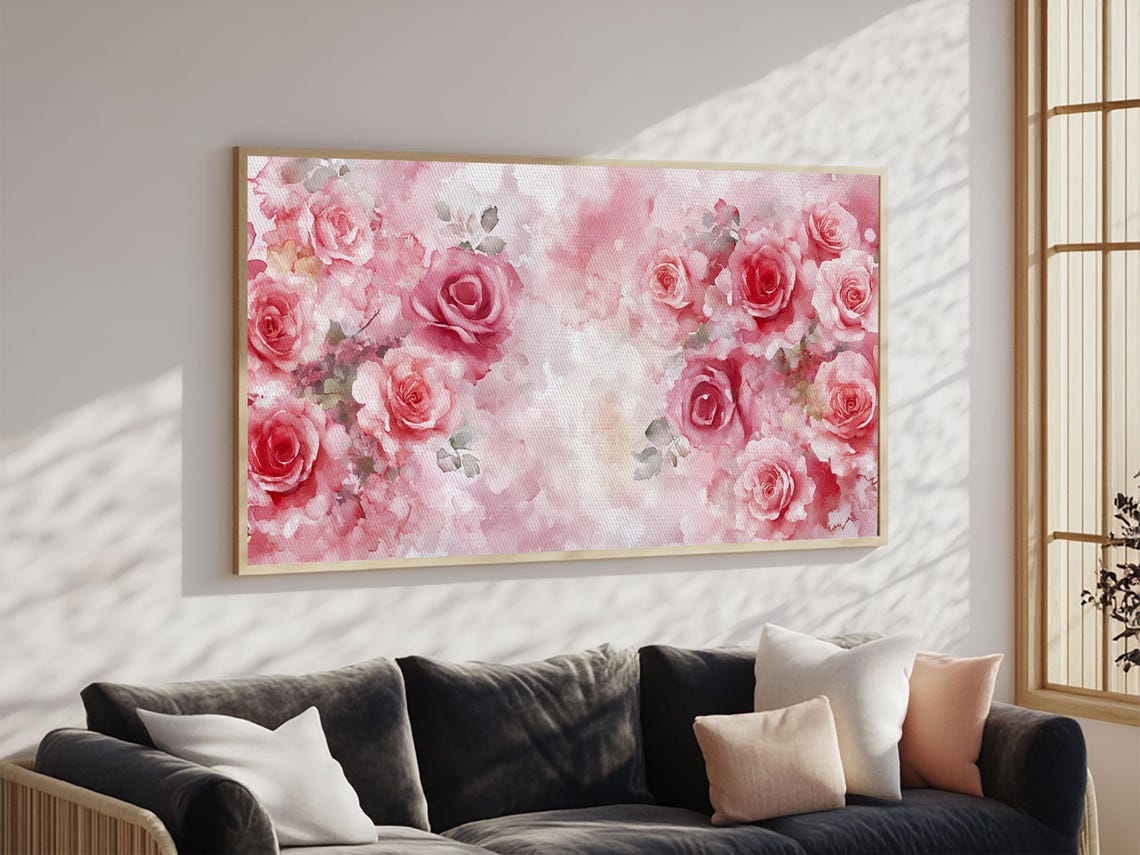 Pink Roses Blooming Bouquet Watercolor Romantic Floral Wall Poster - Image 2